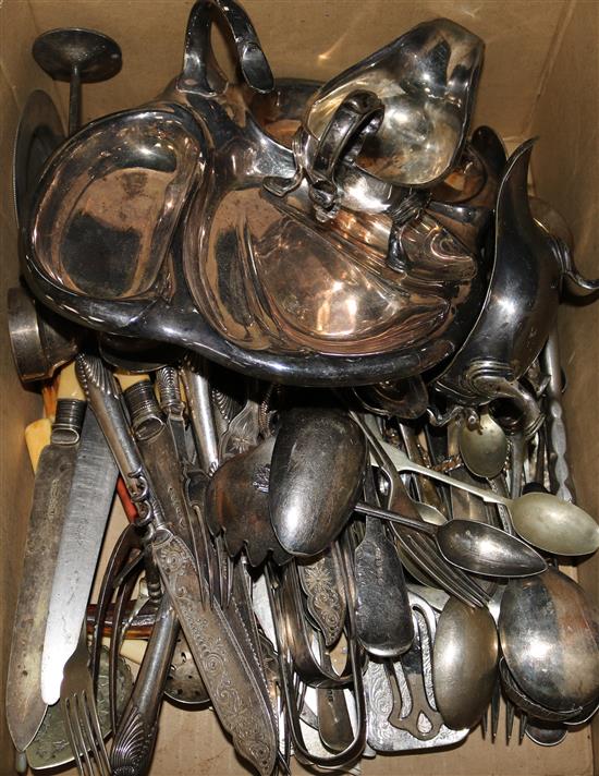 A small quantity of silver items and a group of mixed plated items including cutlery.